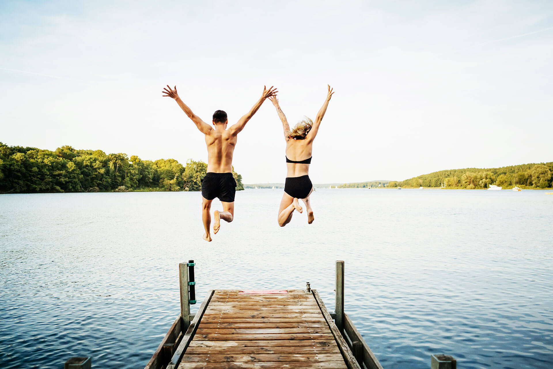 jumping into lake